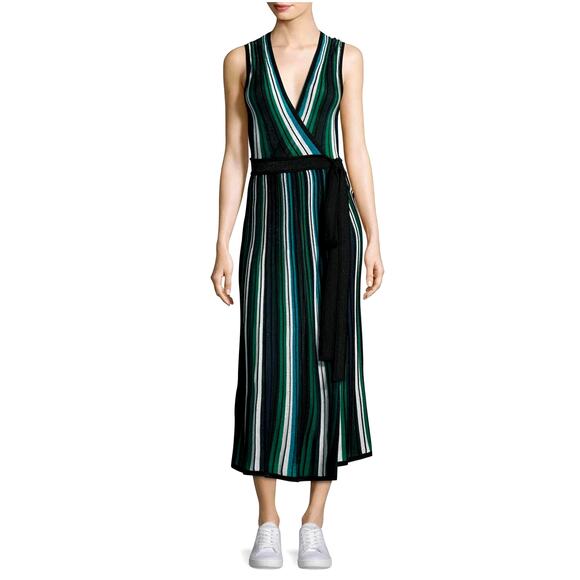 Diane von Furstenberg Cadenza Metallic Striped Sleeveless Wrap Dress Size M - Picture 4 of 12